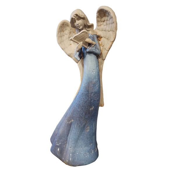 HEAVENLY ANGEL FIGURINE Statue Holding Harp Ceramic Vintage Large 16" Tall - Picture 1 of 13